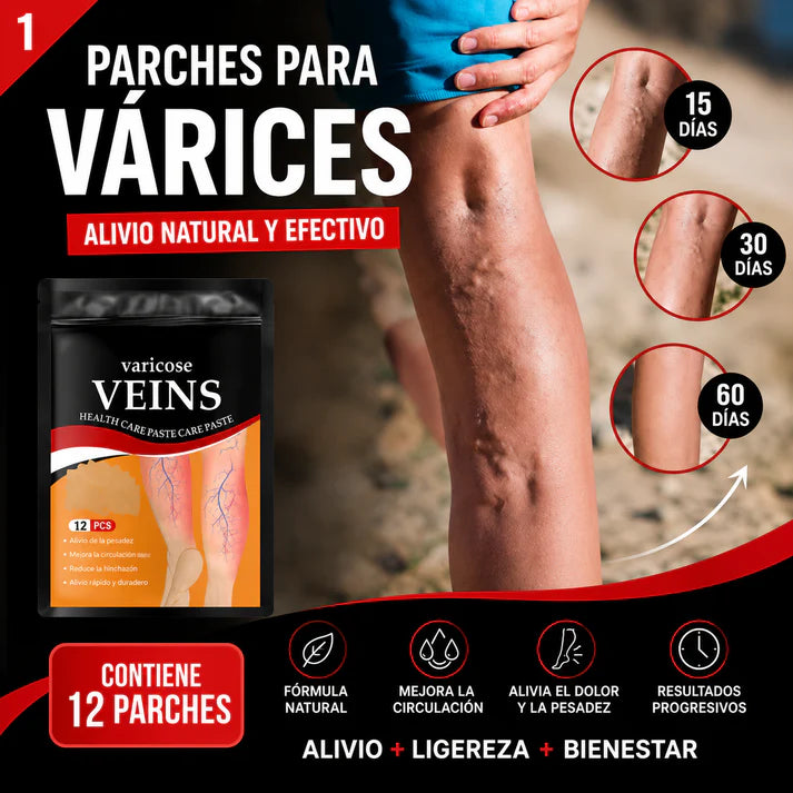 12 Parches Varices™ Alivio Diario, Sensación de Ligereza y Bienestar Desde la Primera Aplicación