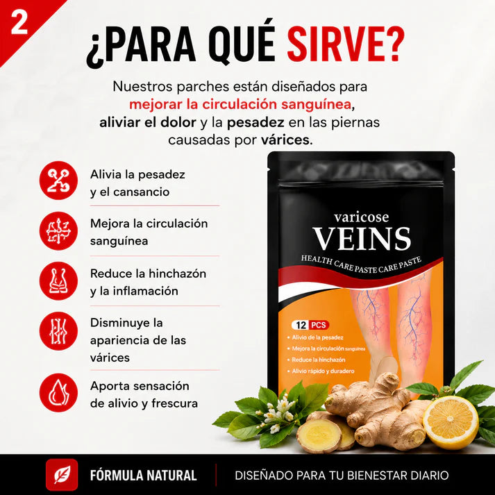 12 Parches Varices™ Alivio Diario, Sensación de Ligereza y Bienestar Desde la Primera Aplicación
