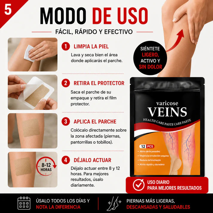 12 Parches Varices™ Alivio Diario, Sensación de Ligereza y Bienestar Desde la Primera Aplicación