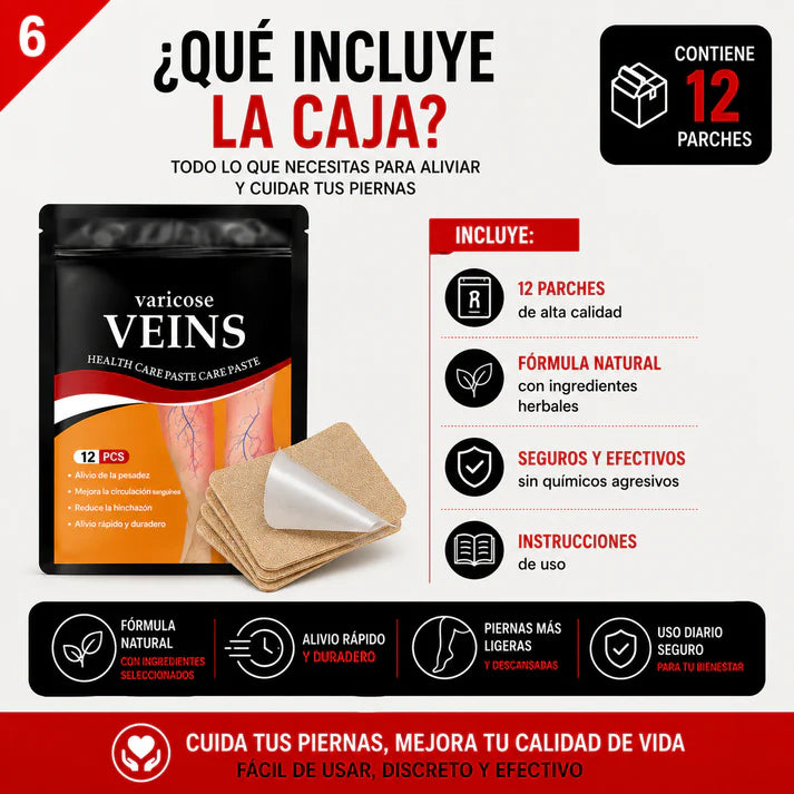 12 Parches Varices™ Alivio Diario, Sensación de Ligereza y Bienestar Desde la Primera Aplicación