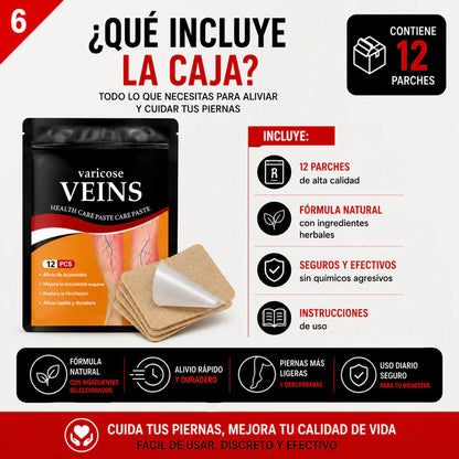 12 Parches Varices™ Alivio Diario, Sensación de Ligereza y Bienestar Desde la Primera Aplicación