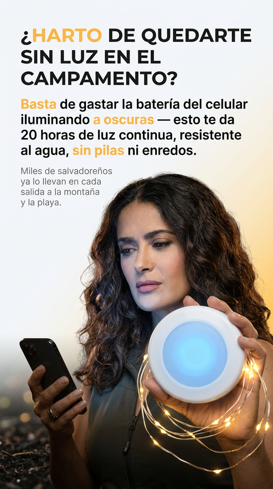 Cada salida de camping usando la linterna del celular hasta quedarte sin batería. Esto se recarga aparte y te dura hasta 20 horas.