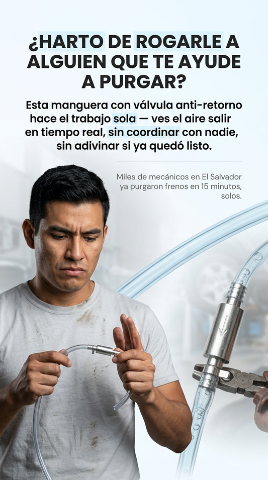 BrakeFlow Pro™ — manguera de purga de frenos con válvula anti-retorno integrada, tubo de doble diámetro (6mm/8mm) con conector metálico de 53mm